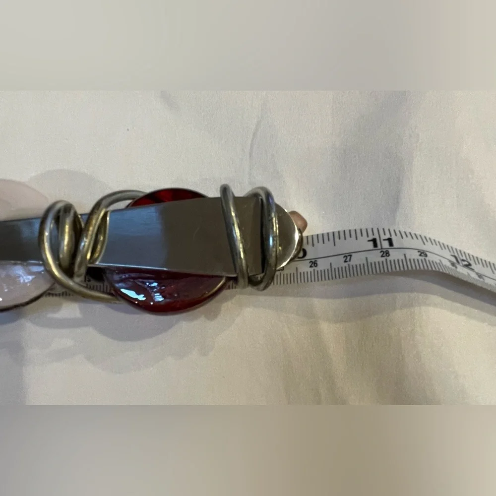 Decorative Stainless Steel Slotted Serving Spoon with Wire Wrapped Beaded Handle